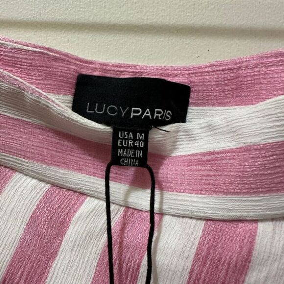 2/$30 Lucy Paris Faux Wrap Midi Skirt Size M Pink Striped Coquette Preppy NWT - Picture 9 of 13